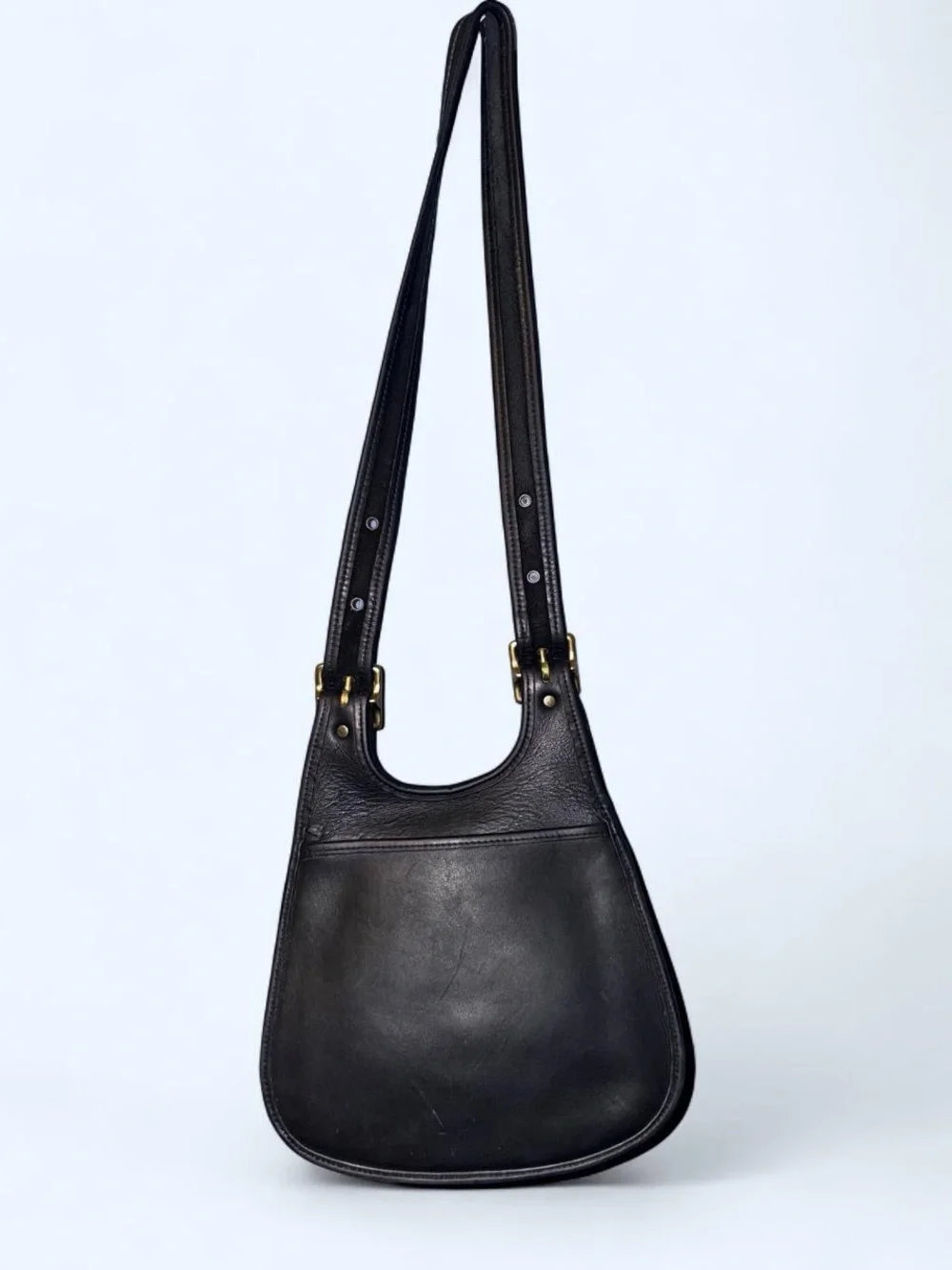 Coach Black Leather Saddle Shoulder Bag with Gold-Tone Hardware